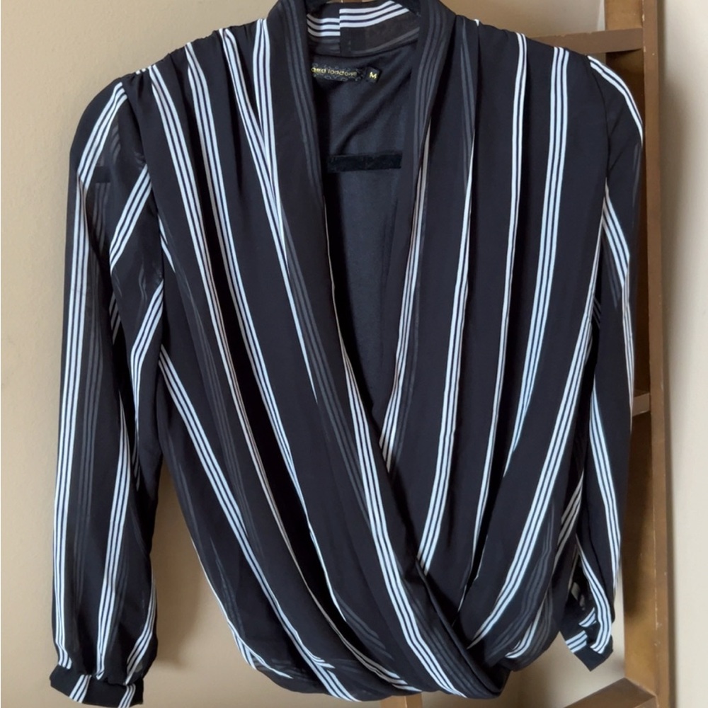 QED London Black and White Striped Blouse